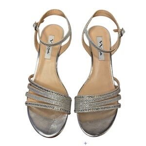 Nina Nelena Rhinestone Kitten Heel Silver Dress Sandals-Size 8.5